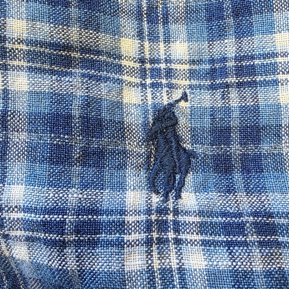 Polo Ralph Lauren Mens Blue Plaid 100% Linen Long Sleeve Button Down Shirt Large - Picture 4 of 8